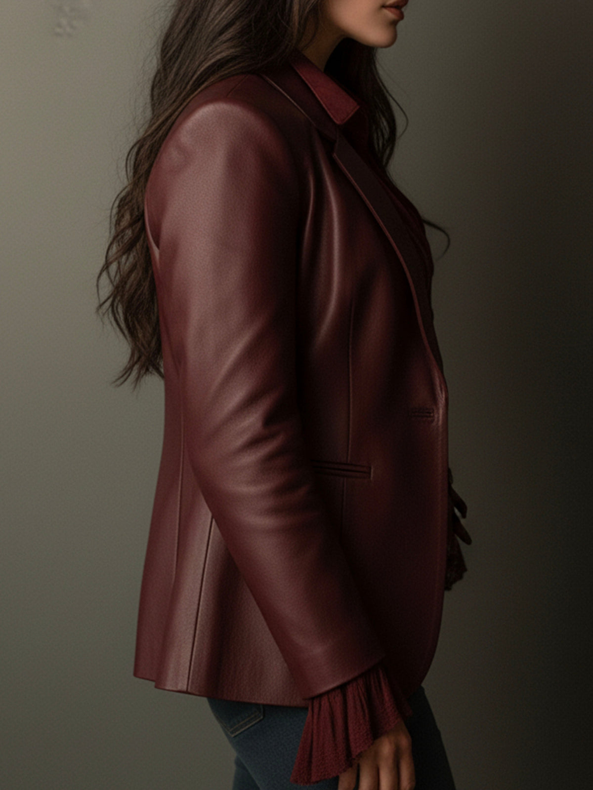 Vintage Burgundy Eco-Leather Blazer