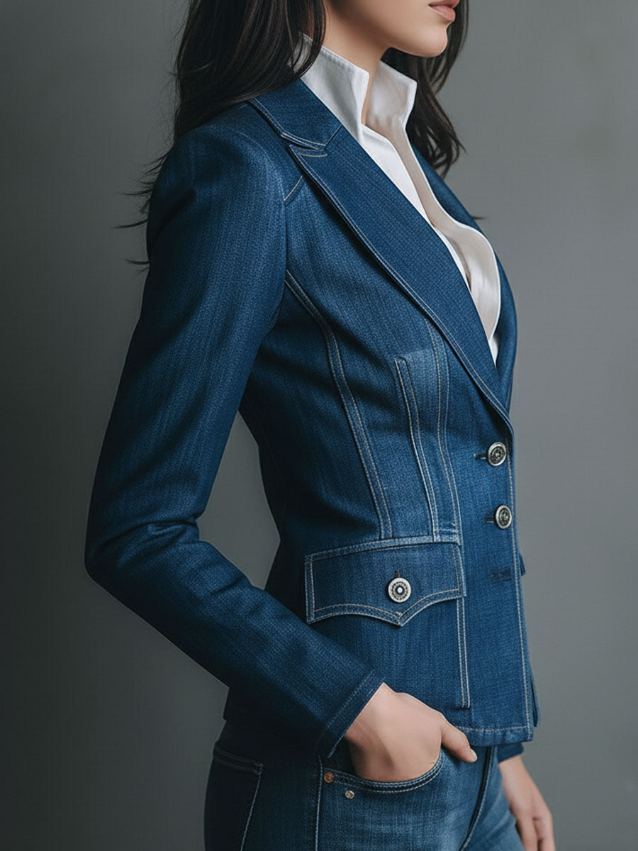 Classic Fitted Denim Jacket with Pockets