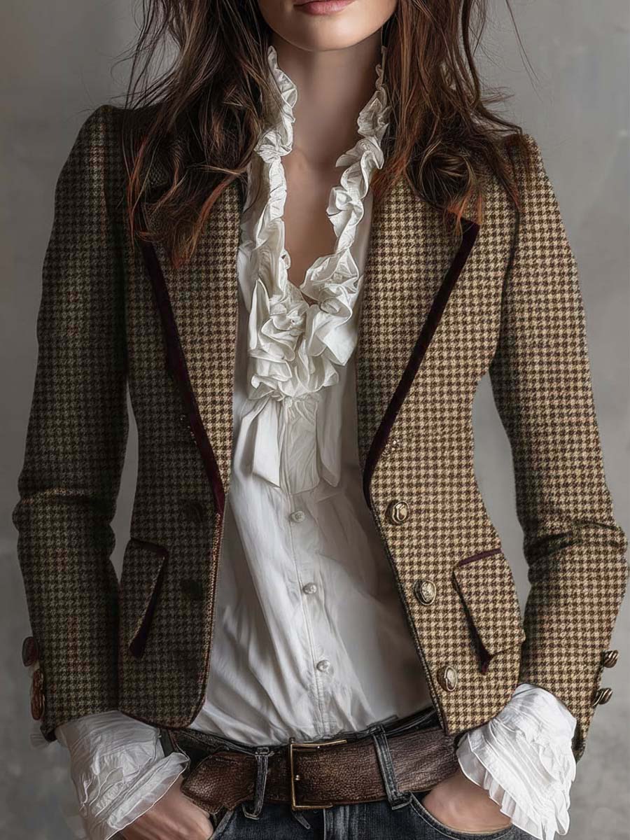 Vintage Houndstooth Tweed Tailored Blazer