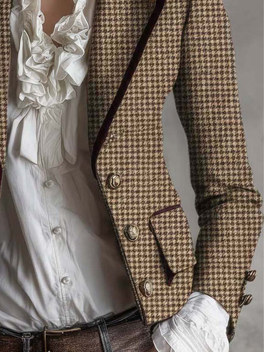 Vintage Houndstooth Tweed Tailored Blazer
