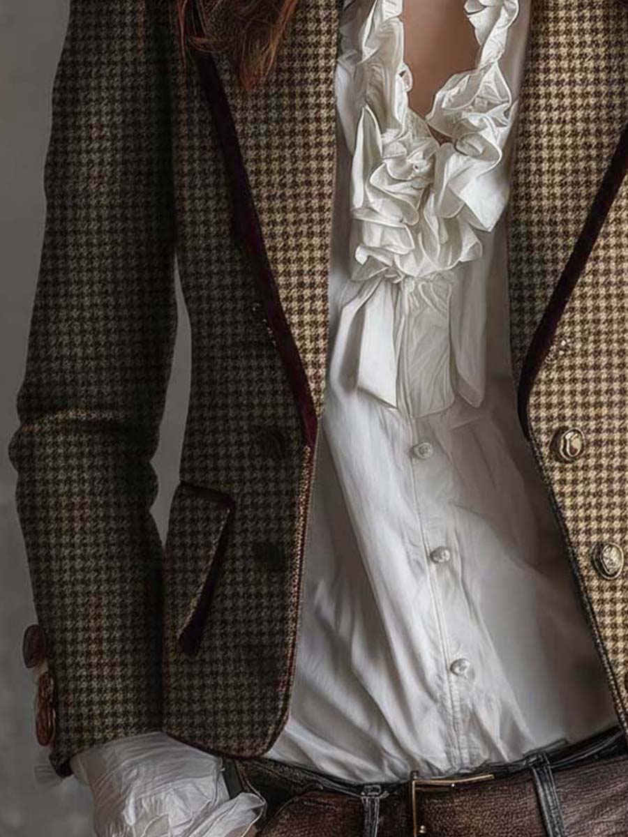 Vintage Houndstooth Tweed Tailored Blazer