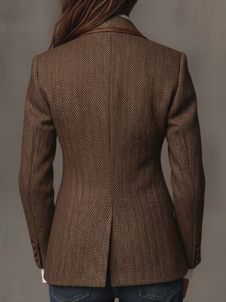 Herringbone Tweed Blazer with Printed Panels
