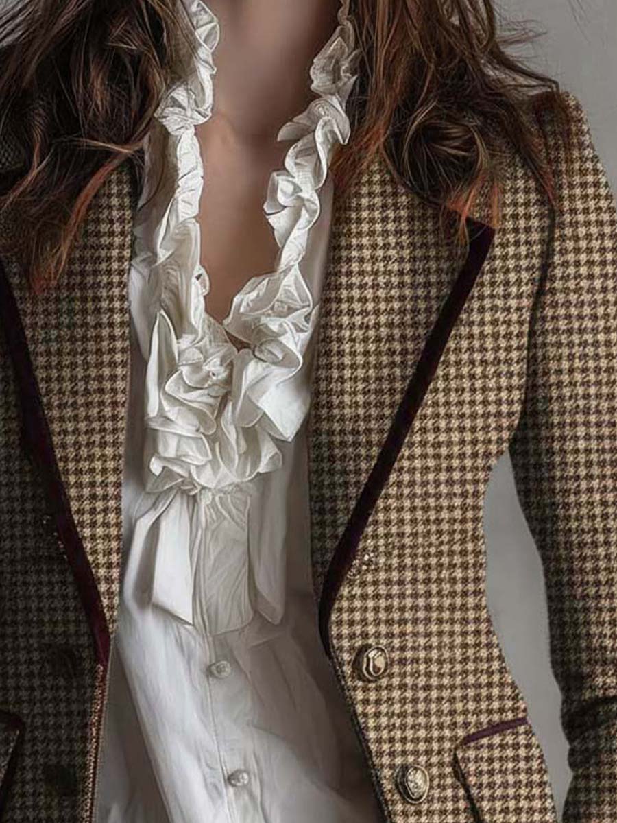 Vintage Houndstooth Tweed Tailored Blazer